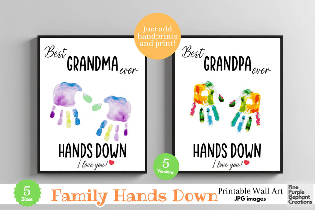 Custom Best Family Hands Down Handprint l Digital Art Print | Father Mother Day Keepsake Gift Digital Pattern Fine Purple Elephant Creations 