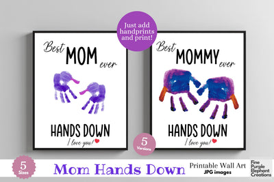 Custom Best Mom Hands Down Handprint l Digital Art Print | Father Mother Day Keepsake Gift Digital Pattern Fine Purple Elephant Creations 