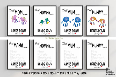 Custom Best Mom Hands Down Handprint l Digital Art Print | Father Mother Day Keepsake Gift Digital Pattern Fine Purple Elephant Creations 