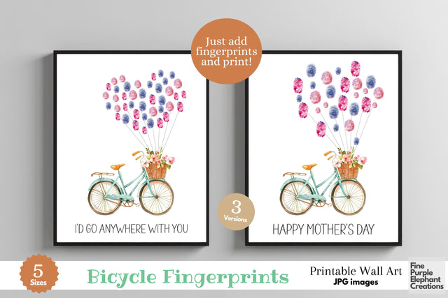 Custom Bicycle Fingerprint l Digital Art Print | Father Mother Day Keepsake Gift Digital Pattern Fine Purple Elephant Creations 