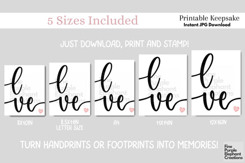 Custom Cursive Love Handprint Footprint l Digital Art Print | Father Mother Day Keepsake Gift Digital Pattern Fine Purple Elephant Creations 