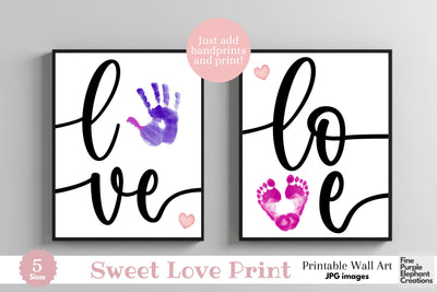 Custom Cursive Love Handprint Footprint l Digital Art Print | Father Mother Day Keepsake Gift Digital Pattern Fine Purple Elephant Creations 