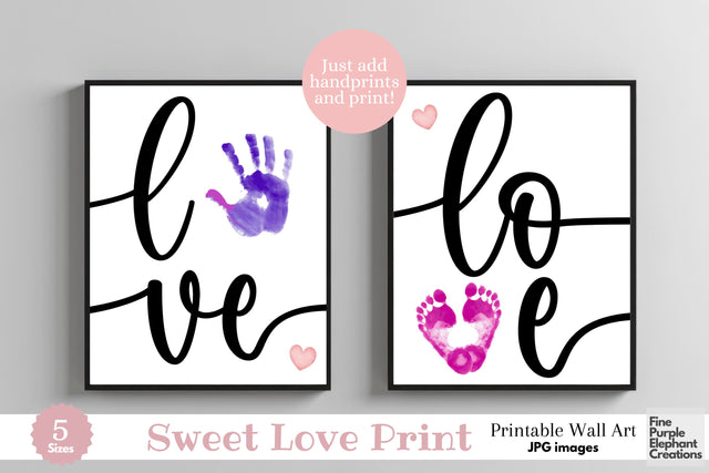 Custom Cursive Love Handprint Footprint l Digital Art Print | Father Mother Day Keepsake Gift Digital Pattern Fine Purple Elephant Creations 