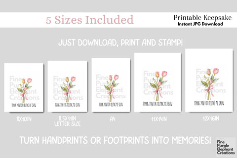 Custom Cute Rose Kid Baby 3 Handprint Digital Art Print | Mom Dad Gift Digital Pattern Fine Purple Elephant Creations 