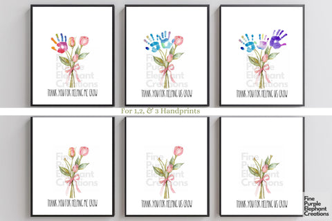 Custom Cute Rose Kid Baby 3 Handprint Digital Art Print | Mom Dad Gift Digital Pattern Fine Purple Elephant Creations 