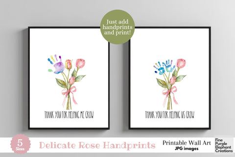 Custom Cute Rose Kid Baby 3 Handprint Digital Art Print | Mom Dad Gift Digital Pattern Fine Purple Elephant Creations 