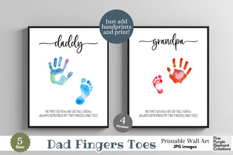 Custom Dad Grow Big Remember Tiny Handprint l Digital Art Print | Father Mother Day Keepsake Gift Digital Pattern Fine Purple Elephant Creations 