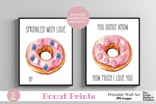 Custom Doughnut Handprint Digital Art Print | Mother's Father's Day Birthday Gift Donut Digital Pattern Fine Purple Elephant Creations 