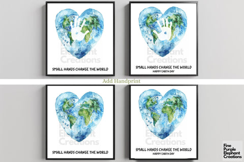 Custom Earth Day Heart Small Hands Change World Handprint l Digital Art Print | Father Mother Day Keepsake Gift Digital Pattern Fine Purple Elephant Creations 
