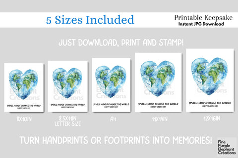 Custom Earth Day Heart Small Hands Change World Handprint l Digital Art Print | Father Mother Day Keepsake Gift Digital Pattern Fine Purple Elephant Creations 