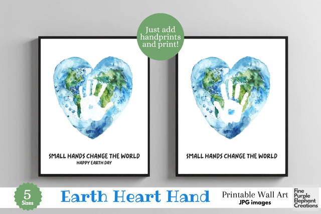 Custom Earth Day Heart Small Hands Change World Handprint l Digital Art Print | Father Mother Day Keepsake Gift Digital Pattern Fine Purple Elephant Creations 