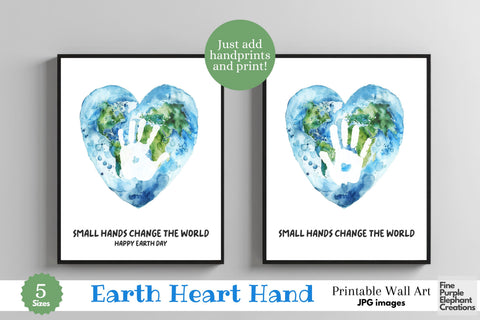 Custom Earth Day Heart Small Hands Change World Handprint l Digital Art Print | Father Mother Day Keepsake Gift Digital Pattern Fine Purple Elephant Creations 