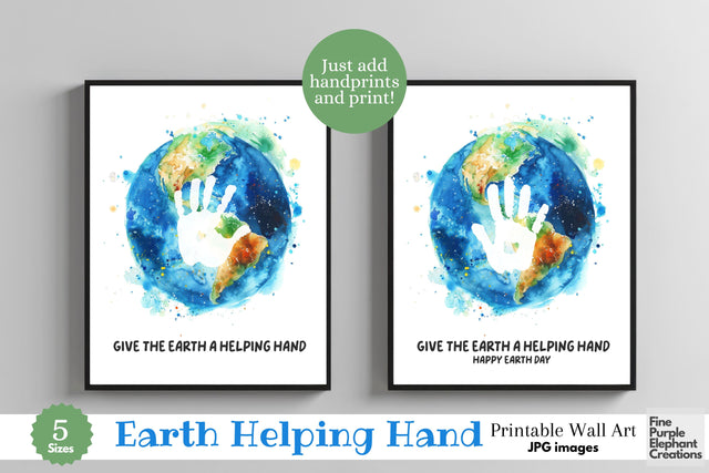 Custom Earth Day Helping Hand Handprint l Digital Art Print | Father Mother Day Keepsake Gift Digital Pattern Fine Purple Elephant Creations 