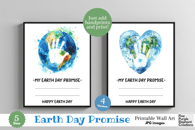 Custom Earth Day Promise Handprint Worksheet Handprint l Digital Art Print | Father Mother Day Keepsake Gift Digital Pattern Fine Purple Elephant Creations 