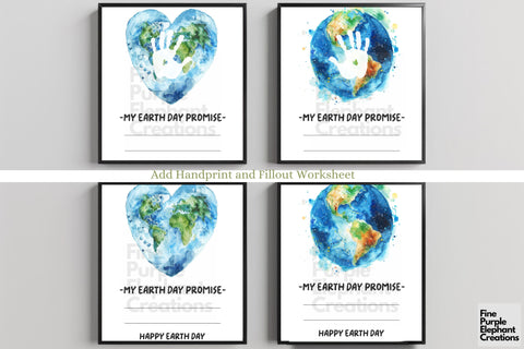 Custom Earth Day Promise Handprint Worksheet Handprint l Digital Art Print | Father Mother Day Keepsake Gift Digital Pattern Fine Purple Elephant Creations 