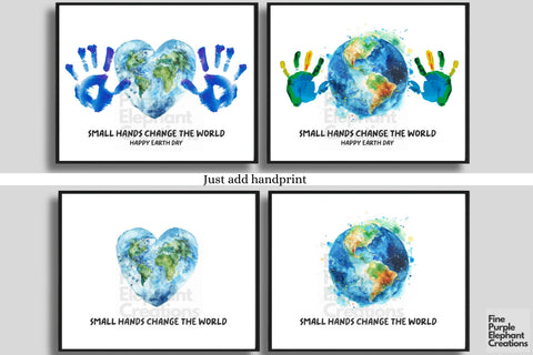 Custom Earth Day Small Hand Change World Handprint l Digital Art Print | Father Mother Day Keepsake Gift Digital Pattern Fine Purple Elephant Creations 