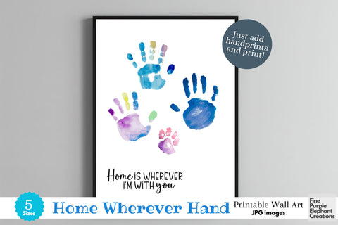 Custom Family Home You Handprint l Digital Art Print | Father Mother Day Keepsake Gift Digital Pattern Fine Purple Elephant Creations 