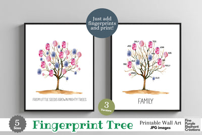 Custom Family Tree Fingerprint l Digital Art Print | Father Mother Day Keepsake Gift Digital Pattern Fine Purple Elephant Creations 
