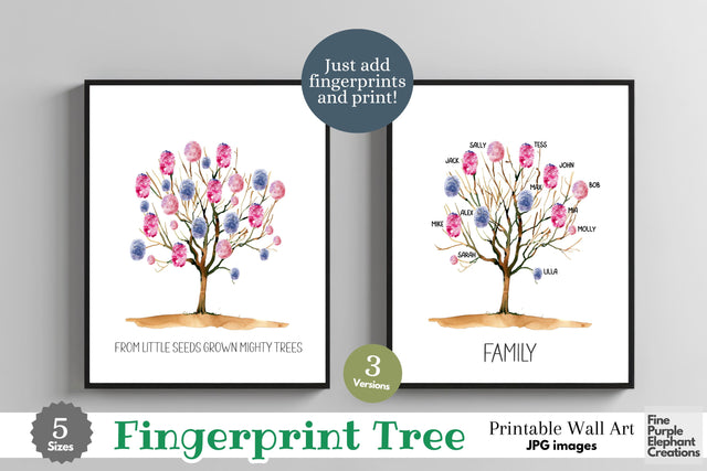 Custom Family Tree Fingerprint l Digital Art Print | Father Mother Day Keepsake Gift Digital Pattern Fine Purple Elephant Creations 
