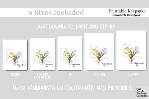 Custom Flower Bouquet Kid Baby 3 Handprint Digital Art Print | Mom Dad Gift Digital Pattern Fine Purple Elephant Creations 