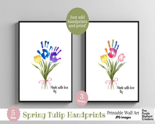 Custom Flower Bouquet Kid Baby 3 Handprint Digital Art Print | Mom Dad Gift Digital Pattern Fine Purple Elephant Creations 