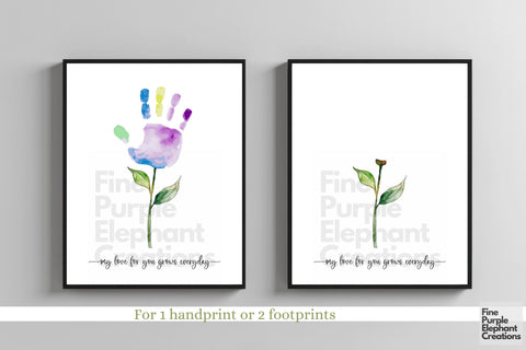Custom Flower Handprint Footprint l Digital Art Print | Father Mother Day Keepsake Gift Digital Pattern Fine Purple Elephant Creations 