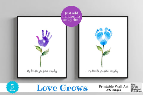 Custom Flower Handprint Footprint l Digital Art Print | Father Mother Day Keepsake Gift Digital Pattern Fine Purple Elephant Creations 
