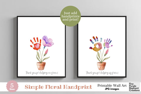 Custom Flower Pot Kid Baby 2 Handprint Digital Art Print | Mom Dad Gift Digital Pattern Fine Purple Elephant Creations 