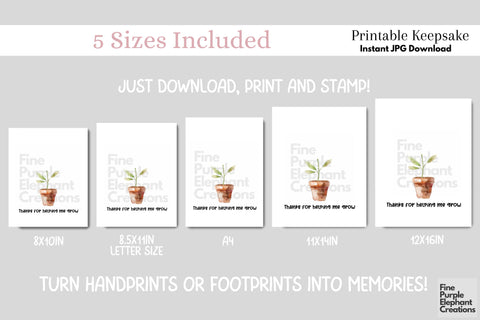 Custom Flower Pot Kid Baby Handprint Digital Art Print | Mom Dad Gift Digital Pattern Fine Purple Elephant Creations 