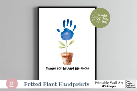 Custom Flower Pot Kid Baby Handprint Digital Art Print | Mom Dad Gift Digital Pattern Fine Purple Elephant Creations 