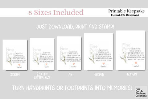 Custom Flower Stem Kid Baby Handprint Digital Art Print | Mom Dad Gift Digital Pattern Fine Purple Elephant Creations 