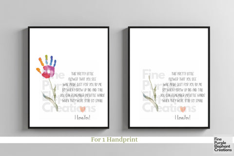 Custom Flower Stem Kid Baby Handprint Digital Art Print | Mom Dad Gift Digital Pattern Fine Purple Elephant Creations 