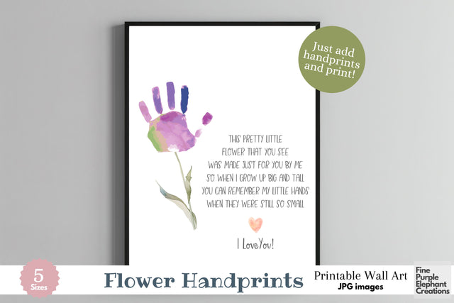 Custom Flower Stem Kid Baby Handprint Digital Art Print | Mom Dad Gift Digital Pattern Fine Purple Elephant Creations 