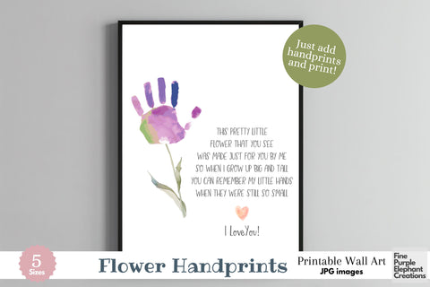 Custom Flower Stem Kid Baby Handprint Digital Art Print | Mom Dad Gift Digital Pattern Fine Purple Elephant Creations 