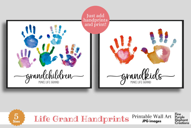 Custom Grandkids Life Grand Handprint l Digital Art Print | Father Mother Day Keepsake Gift Digital Pattern Fine Purple Elephant Creations 