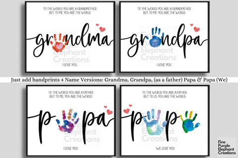 Custom Grandparent My World Handprint l Digital Art Print | Father Mother Day Keepsake Gift Digital Pattern Fine Purple Elephant Creations 