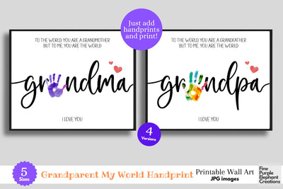 Custom Grandparent My World Handprint l Digital Art Print | Father Mother Day Keepsake Gift Digital Pattern Fine Purple Elephant Creations 
