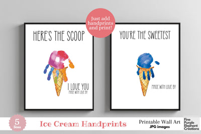 Custom Ice Cream Handprint Digital Art Print | Mother's Father's Day Birthday Gift Digital Pattern Fine Purple Elephant Creations 