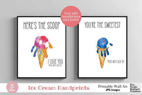 Custom Ice Cream Handprint Digital Art Print | Mother's Father's Day Birthday Gift Digital Pattern Fine Purple Elephant Creations 