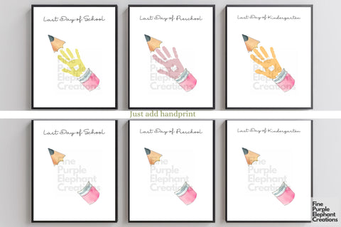 Custom Last Day School Pencil Handprint Digital Art Print Digital Pattern Fine Purple Elephant Creations 