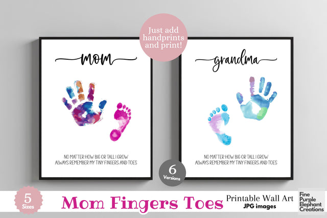Custom Mom Grow Big Remember Tiny Handprint l Digital Art Print | Father Mother Day Keepsake Gift Digital Pattern Fine Purple Elephant Creations 