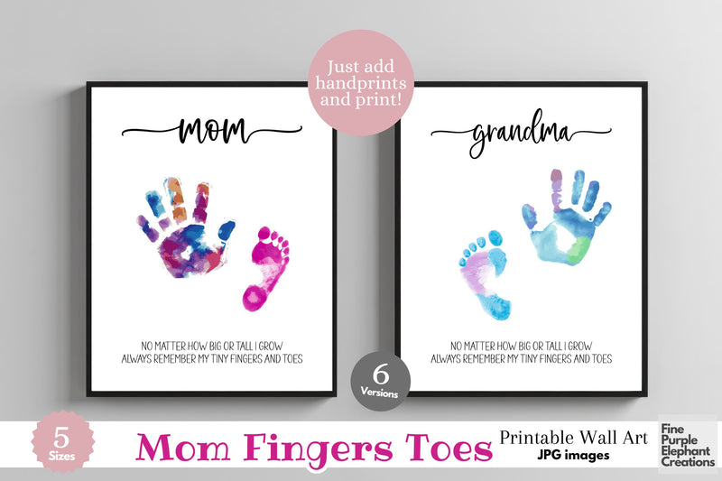 Custom Mom Grow Big Remember Tiny Handprint l Digital Art Print | Father Mother Day Keepsake Gift Digital Pattern Fine Purple Elephant Creations 