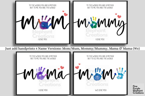 Custom Mom My World Handprint l Digital Art Print | Father Mother Day Keepsake Gift Digital Pattern Fine Purple Elephant Creations 
