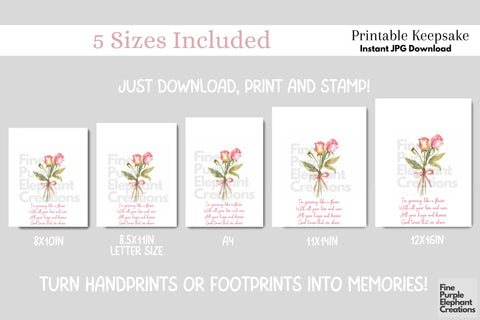 Custom Pink Rose Kid Baby 3 Handprint Digital Art Print | Mom Dad Gift Digital Pattern Fine Purple Elephant Creations 