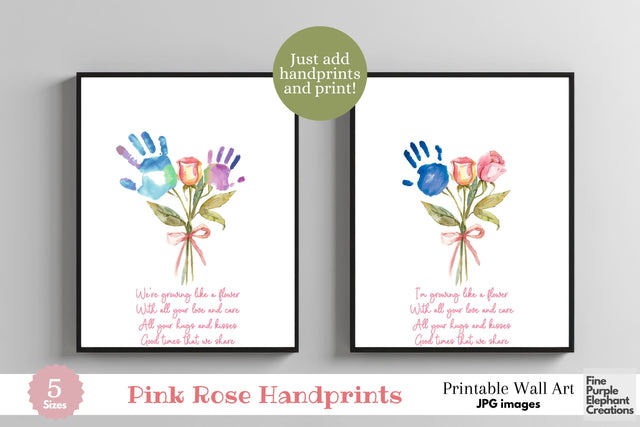 Custom Pink Rose Kid Baby 3 Handprint Digital Art Print | Mom Dad Gift Digital Pattern Fine Purple Elephant Creations 