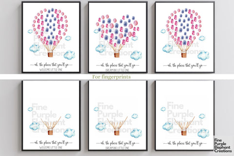 Custom Places You Go Hot Air Balloon Fingerprint l Digital Art Print | Father Mother Day Keepsake Gift Digital Pattern Fine Purple Elephant Creations 