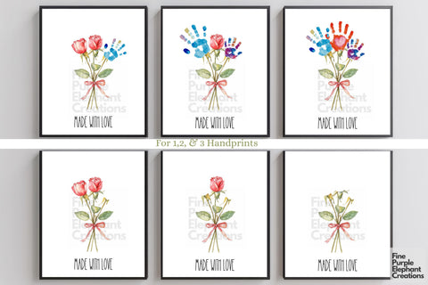 Custom Red Rose Kid Baby 3 Handprint Digital Art Print | Mom Dad Gift Digital Pattern Fine Purple Elephant Creations 