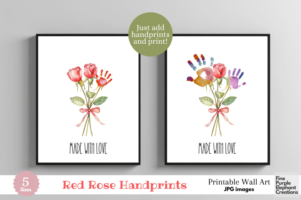 Custom Red Rose Kid Baby 3 Handprint Digital Art Print | Mom Dad Gift ...