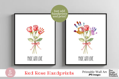 Custom Red Rose Kid Baby 3 Handprint Digital Art Print | Mom Dad Gift Digital Pattern Fine Purple Elephant Creations 