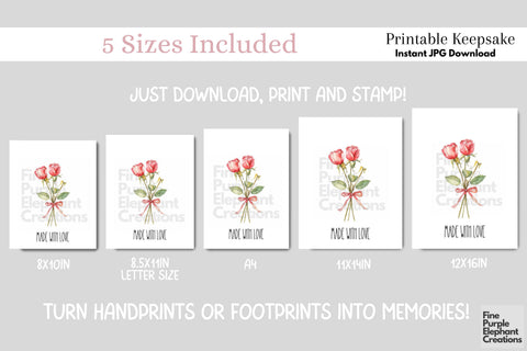 Custom Red Rose Kid Baby 3 Handprint Digital Art Print | Mom Dad Gift Digital Pattern Fine Purple Elephant Creations 